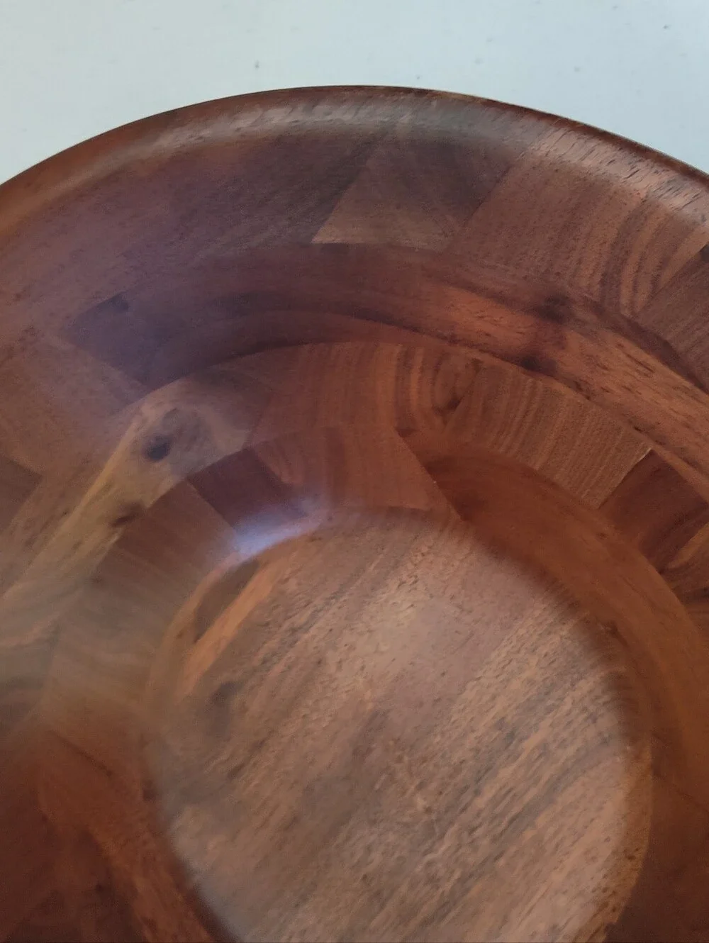 Vtg MCM Real Walnut Wood Mid Century Vermillion Salad Serving Bowl 14